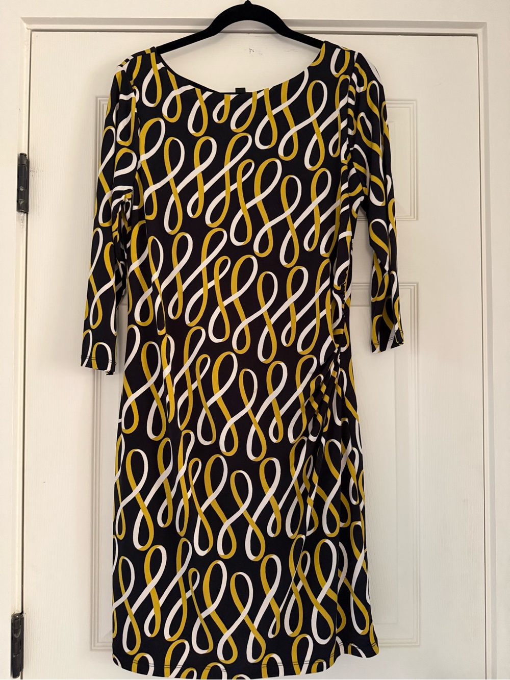 Ann Taylor Black Dress with Yellow & White Loop Print